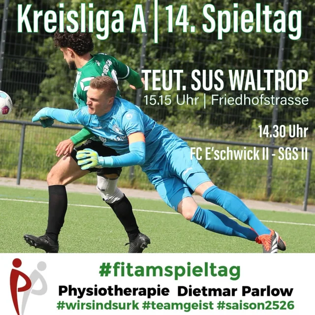 #meisterschaft #fitamspieltag #senioren #auswärts #spitzenspiel 

Unsere Erste spielt heute um 15.15 Uhr beim Spitzenreiter @teutoniasuswaltrop . Die Waltroper haben genau wie wir ein Spiel mehr als @swroellinghausen1923ev , die mit einem Sieg im Nachholspiel selber an die Spitze springen würden 🙋‍♂️ 

Die Waltroper sind seit 28 Spielen ungeschlagen und haben bisher zu Hause bei fünf Siegen noch kein Gegentor kassiert! Wird also heute höchste Zeit 💪⚽️🔥

Im letzten Jahr gewann Teutonia das Heimspiel mit 5:2, doch das Ergebnis  geriet im letzten Jahr aufgrund einer üblen Tätlichkeit komplett in den Hintergrund 😠

Unsere Zweite spielt bereits um 14.30 Uhr beim FC Erkenschwick II. Die Erkenschwicker stehen derzeit 3 Punkte vor uns auf Platz 8. Im letzten Jahr waren wir noch mit der Dritten zu Gast und auch hier gab es unschöne Szenen ☹️ Das Wiederholungsspiel gewann der FC II dann mit 2:0. 🤷‍♂️

Gleich um 11 Uhr empfängt unsere A1 @sg_suderwich_u19 @gruenweissnottuln 🍀⚽️

Wir drücken allen Teams die Daumen und wünschen uns vor allem faire Spiele 🤝💚🤍

#wirsindsurk #zusammenhalt #teamgeist