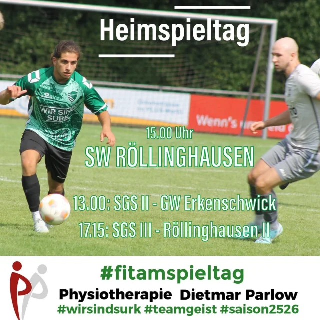 #meisterschaft #fitamspieltag #seniorem #heimspiele #vorschau #lülfstrasse 

Heute steht der letzte Spieltag der Hinrunde auf dem Programm 🙋‍♂️ Alle 3 Seniorenteams sind heute an der Lülfstrasse am Ball ⚽️ 

Um 15 Uhr empfängt unsere Erste unseren Nachbarn aus @swroellinghausen1923ev zum nächsten Spitzenspiel in der Kreisliga A2 🔥 Rölle steht vor dem Spiel zwei Punkte hinter uns auf Platz 3, hat aber noch ein Nachholspiel in der Hinterhand. 

Unsere Jungs werden die Hinrunde auf jeden Fall unter den Top 3 abschließen, bei einem Sieg wäre theoretisch sogar die Herbstmeisterschaft drin 😳😜 Im letzten Jahr gewannen unsere Jungs im „Jahrhundertspiel“ mit 5:3 💪💚🤍

Bereits um 13 Uhr empfängt unsere Zweite @gwe_1926 . Die „Frösche“ stehen derzeit 12 Punkte vor uns auf Platz 4, haben aber bereits 8 Punkte Rückstand auf einen Aufstiegsplatz 🤔 Zuletzt war GWE in der Saison 22/23 zu Gast, damals aber noch gegen unsere Erste und unterlag mit 2:9 😳

Um 17.15 Uhr spielt unsere Dritte dann gegen SWR II. Der Absteiger steht derzeit auf Platz 2 und geht daher als klarer Favorit ins Spiel. Vor der Saison traf Rölle II im Finale der STM auf unsere Zweite und verlor dort 1:3 😉

Also zieht euch warm an 🧣 und ab an die Lülfstrasse 🤝 Unsere Jungs haben den Support verdient…💚🤍

#wirsindsurk #zusammenhalt #teamgeist