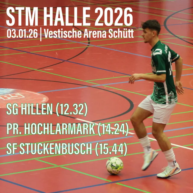 #frohesNeues #halle #STM #erste #samstag #einTag #vestarena #zweiteDritte #sonntag

Am Wochenende stehen die Hallen-Stadtmeisterschaften der Senioren auf dem Programm 🙋‍♂️

Den Auftakt in der Vestischen Arena machen morgen die Erstmannschaften, anders als in den Vorjahren nur an einem Tag ⚽️

Für unsere Erste geht es in Gruppe B um den Einzug ins Viertelfinale. Dort treffen unsere Jungs auf die SG Hillen (12.32), Preussen Hochlarmark (14.24) und die @sf_stuckenbusch (15.44).

Ab ca 17 Uhr starten dann die Viertelfinalpartien, gegen 19 Uhr soll dann der neue STM feststehen. 🏆

Am Sonntag geht’s an gleicher Stelle für die Zweit- und Drittmannschaften um den Titel, unsere Dritte geht dabei als Titelverteidiger ins Rennen 👍

Die Dritte spielt in Gruppe A gegen @genclikspor_re1994 II (11.15), @etg_fussballabteilung III (12.30) und den @fc96recklinghausen II (13.45). 

Die Zweite spielt in Gruppe C gegen die SF Stuckenbusch II (12.00) und @svhochlar28_zweite (14.30). Die Viertelfinalspiele starten ab 15 Uhr, das Finale soll um 16.45 Uhr starten 🙋‍♂️

Wir wünschen allen drei Teams viel Erfolg 🍀 💚🤍⚽️

#wirsindsurk #zusammenhalt #teamgeist