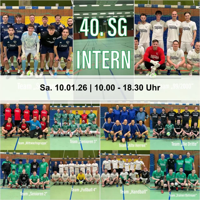 #sgintern #halle #vereinsintern #surk #suderwich #pardonHalle #zusammen #spass

Am Samstag steht das 40. SG Intern auf dem Programm 💚🤍🙋‍♂️ Ab 10 Uhr treffen sich 11 Teams in der Helmut Pardon Halle ⚽️

Neben Teams aus unserer Abteilung sind auch unsere Freunde der @sgsuderwichhandball wieder dabei, dazu unsere Gäste von der „Mittwochstruppe“ und dem „Team Teske“. 🤝

Gespielt wird zunächst in zwei Vorrundengruppen, 8 Teams qualifizieren sich für das Viertelfinale ab 16 Uhr 👍

In der Gruppe A spielen die Teams von Fußball III, Alte Herren, Fußball II/III Mixed, Fußball II, Team Teske und Fußball I Jung. 

In Gruppe B spielen Fußball IV, Handball, Fußball I Alt, Mittwochstruppe und die Trainer/Betreuer. 

Im letzten Jahr setzte sich das Team Senioren Mix im Finale gegen das Team 99/2000 durch. 🏆

Natürlich zählt auch in diesem Jahr das sportliche Prestige unter den Teams, viel wichtiger ist aber das Zusammentreffen innerhalb der Abteilung und das gesellige Beisammensein 🍻💚🤍

Also kommt vorbei 💪 Für das leibliche Wohl ist natürlich gesorgt 🌭🍰🥤

#wirsindsurk #zusammenhalt #teamgeist