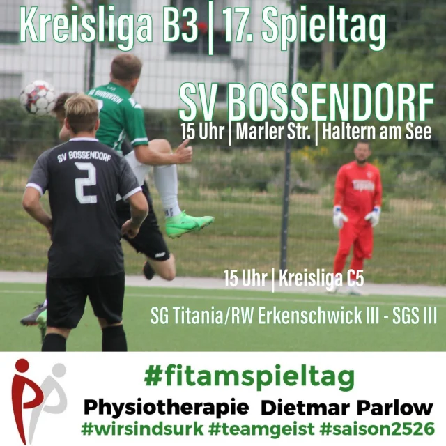 #senioren #meisterschaft #fitamspieltag #zweite #dritte

Ab heute geht’s auch für unsere Senioren wieder um Punkte 🙋‍♂️ Durch den Rückzug des FC Erkenschwick hat unsere Erste heute noch spielfrei, die Zweite & Dritte sind jeweils auswärts gefordert.

Unsere Zweite spielt dabei um 15 Uhr beim Tabellen-13. @svbossendorf . Mit einem Auswärtssieg könnten unsere Jungs das Polster nach unten vergrößern. Im Hinspiel gewannen unsere Jungs verdient mit 5:2 💪

Unsere Dritte spielt nun doch erst um 15 Uhr bei der SG Titania / @rotweiss.erkenschwick III. Im Hinspiel gelang unseren Jungs gegen den Tabellenfünftem ein knapper 2:1-Erfolg 🙏

Wir wünschen beiden Teams einen erfolgreichen Start ins Jahr 2026 🍀💚🤍

wirsindsurk zusammenhalt teamgeist