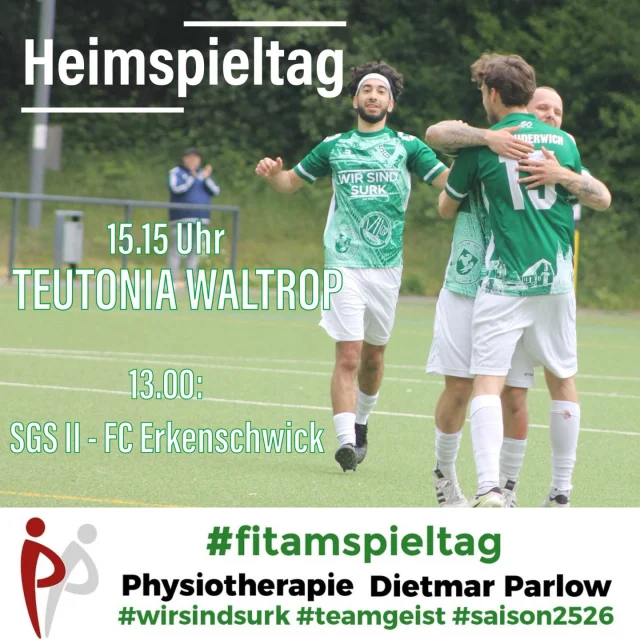 #senioren #meisterschaft #heimspiel #fitamspieltag #wirsindsurk 

Heute stehen die beiden letzten beiden Heimspiele der Seniorenteams auf dem Programm 💚🤍⚽️

Unsere Erste empfängt um 15.15 Uhr im Verfolgerduell @teutoniasuswaltrop . Nach der Niederlage in Meckinghoven, kann @swroellinghausen1923ev heute mit einem Sieg bei @fbm.ev bereits Meister werden. Unsere Jungs haben derzeit einen Punkt Vorsprung vor Waltrop und das Ziel ist auf jeden Fall den Platz zu vereidigen 💪 Im Hinspiel gab es ein 0:0. 

Um 13 Uhr empfängt unsere Zweite den @fc26_erkenschwick . Die Erkenschwicker stehen derzeit noch einen Punkt vor uns auf Platz 10. Mit einem Sieg würden sich unsere Jungs vorbeischieben und entsprechend die Plätze tauschen 🍀

Cremt euch gut ein 😎 und kommt vorbei 💚🤍👍
